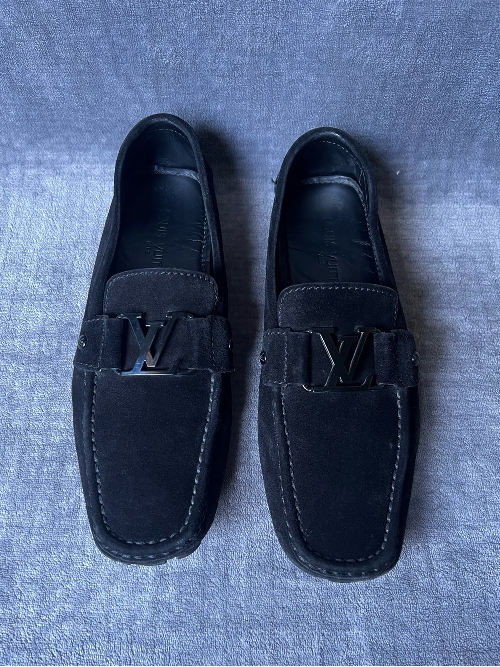 Louis Vuitton Men’s Leather Suede Loafers Sz 9 US 10 Black Monte Carlo Luxury